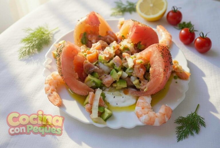 Tomates rellenos de aguacate y salmón