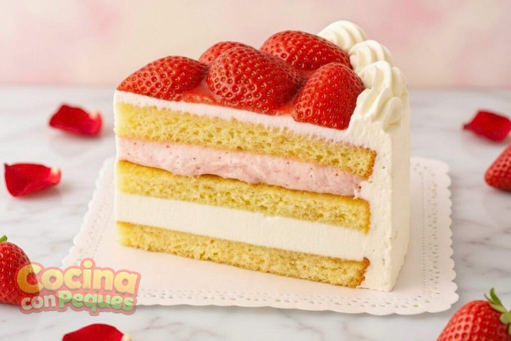 Tarta casera de fresas con nata para niños