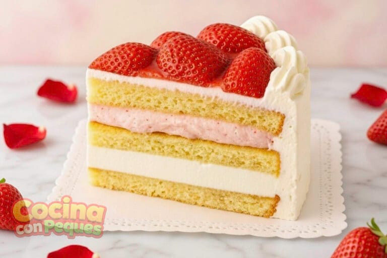 Tarta casera de fresas con nata para niños